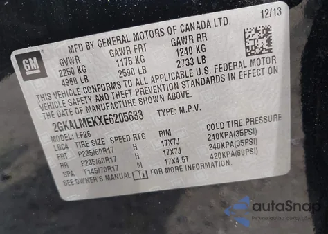 2014 GMC Terrain Sle-1 из США, поврежденный, VIN 2GKALMEKXE6205633